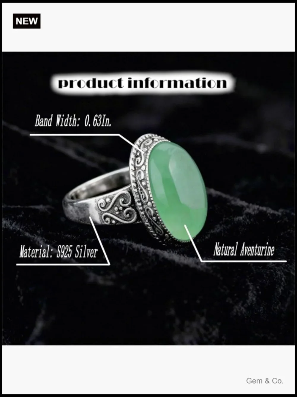 Oval Jade Statement Ring with Natural Gemstone in Sterling Silver